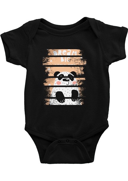 Panda Büyük Hayaller Siyah Unisex Bebek Body - Zıbın