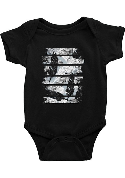 Kuş Tüyleri Siyah Unisex Bebek Body - Zıbın