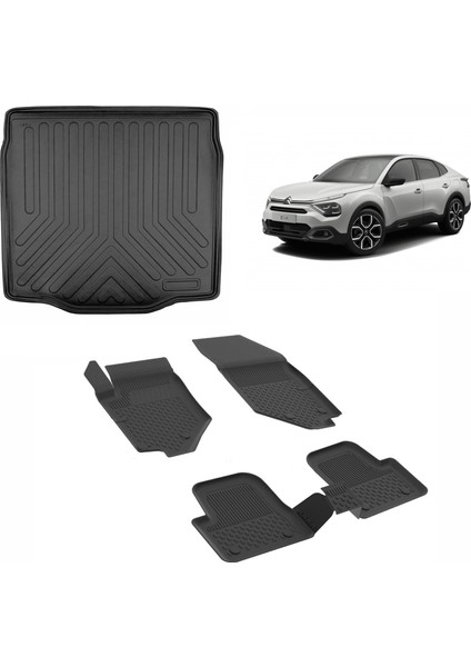Citroen C4 X 2021 Sonrası Sahler 4.5D Paspas ve Rizline 3D Bagaj Havuzu Siyah