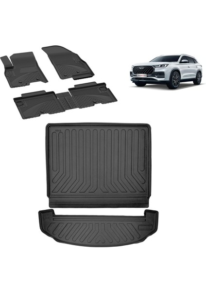 Chery Tiggo 8 Pro 2020+ 4.5D Sahler Paspas ve Rizline 3D Bagaj Havuzu Siyah