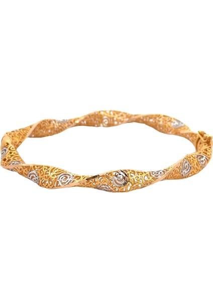 Kıvrımlı Model Şık Iki Renk Altın Kelepçe Bileklik fiyatları