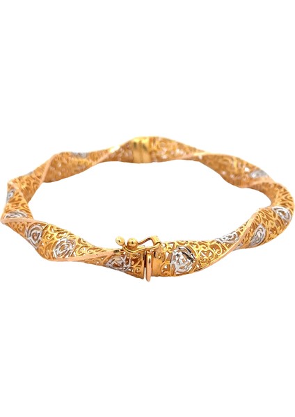 Kıvrımlı Model Şık Iki Renk Altın Kelepçe Bileklik modelleri