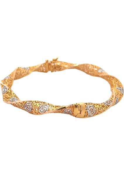 Kıvrımlı Model Şık Iki Renk Altın Kelepçe Bileklik indirimleri