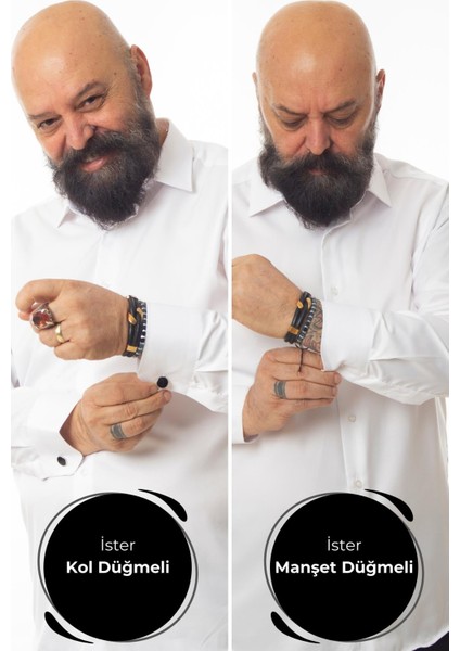 Beyaz Ekstra Büyük Yaka 4 Drop Rahat Kesim Micro Kumaş Kol Düğmeli Regular Fit Erkek Gömlek - 189-1-DC24W fırsatları