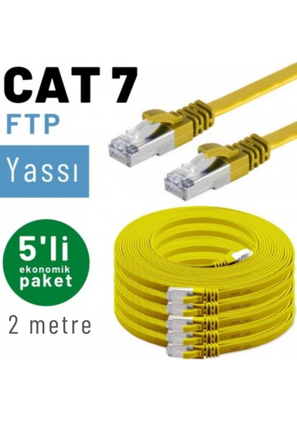 5 Adet 2 Metre Irenıs Cat7 Kablo Yassı Ftp Ethernet Network Lan Kablosu