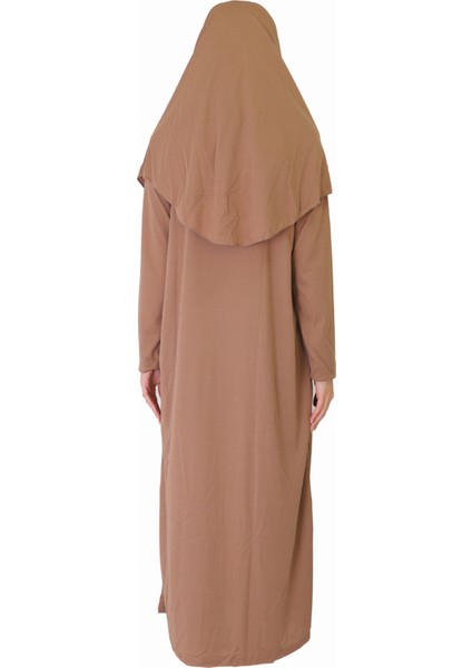 Açık Sütlü Kahve Fermuarlı Namaz Elbisesi1