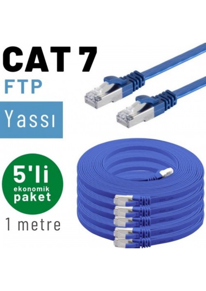 5 Adet 1 Metre Irenıs Cat7 Kablo Yassı Ftp Ethernet Network Lan Kablosu