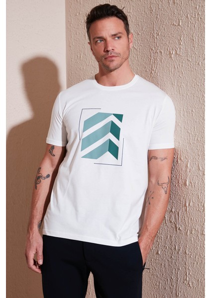 Baskılı Pamuklu Bisiklet Yaka Slim Erkek T Shirt 646R8080
