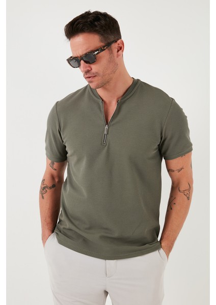 Pamuklu Regular Fit Yarım Fermuarlı T Shirt Erkek T Shirt 5902653