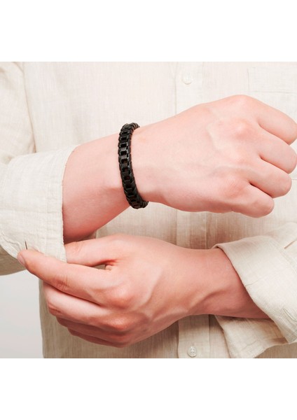 Paslanmaz Çelik ve Siyah Suni Deri Kayışlı Manyetik Bileklik fiyatları