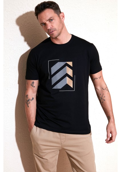 Baskılı Pamuklu Bisiklet Yaka Slim Erkek T Shirt 646R8080