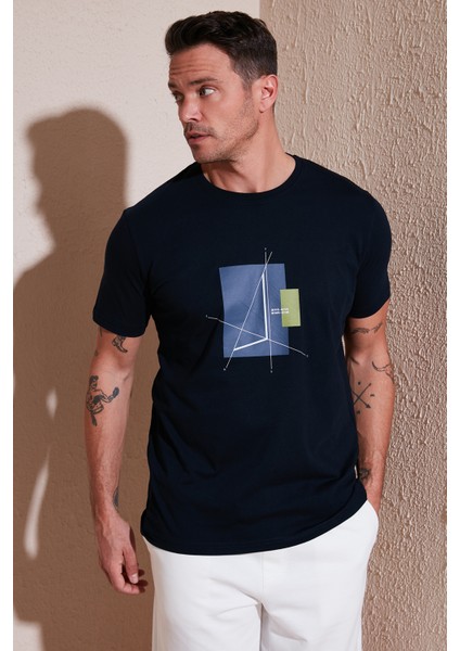 Baskılı Pamuklu Bisiklet Yaka Slim Erkek T Shirt 646R8040