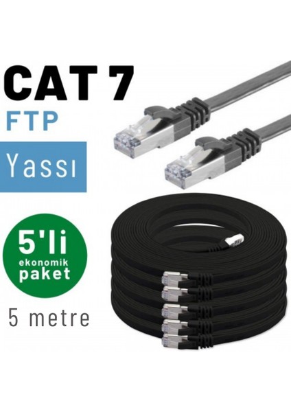 5 Adet 5 Metre Irenıs Cat7 Kablo Yassı Ftp Ethernet Network Lan Kablosu