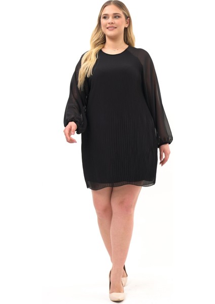 Kadın Pilise Detaylı Şifon Midi Elbise 4492/100