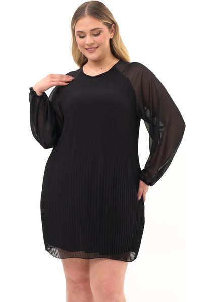 Kadın Pilise Detaylı Şifon Midi Elbise 4492/100