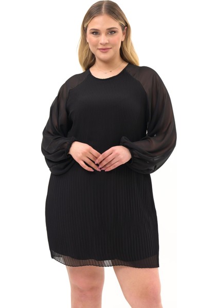 Kadın Pilise Detaylı Şifon Midi Elbise 4492/100