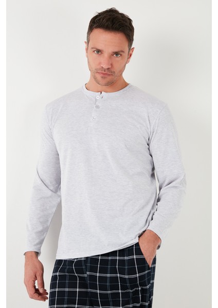 Ekoseli Pamuklu Beli Lastikli Regular Fit Uzun Kollu Erkek Pijama Takımı 6572003 modelleri