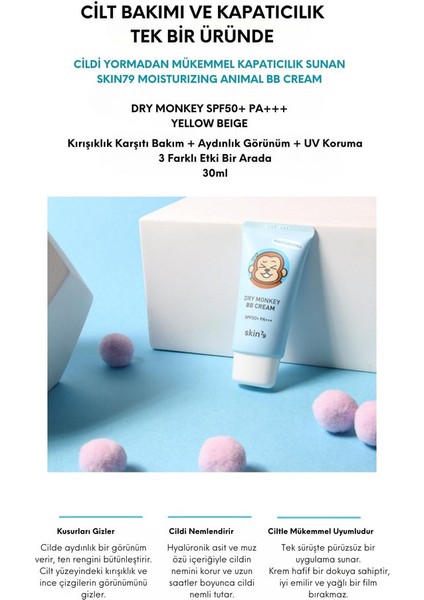 Oksitlenmeyen Yoğun Nemlendirici Bb Krem - Suya Dayanıklı Dry Monkey Spf50 Pa Yellow Beige 30ml