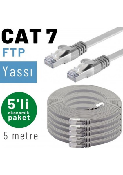 5 Adet 5 Metre Irenıs Cat7 Kablo Yassı Ftp Ethernet Network Lan Kablosu