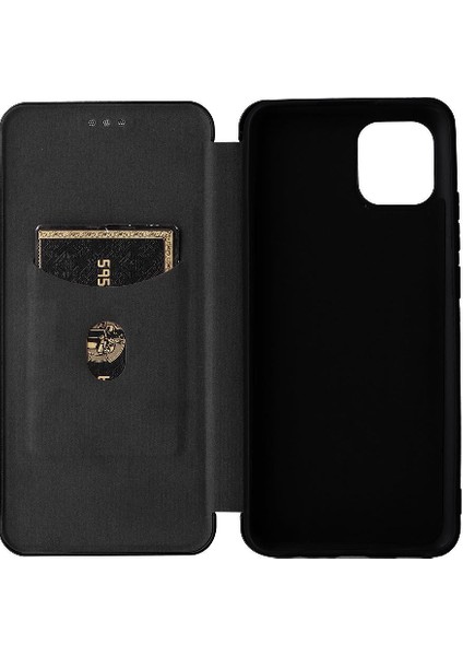 Samsung Galaxy A03 Deri Folio Flip Case Manyetik Karbon Fiber (Yurt Dışından)
