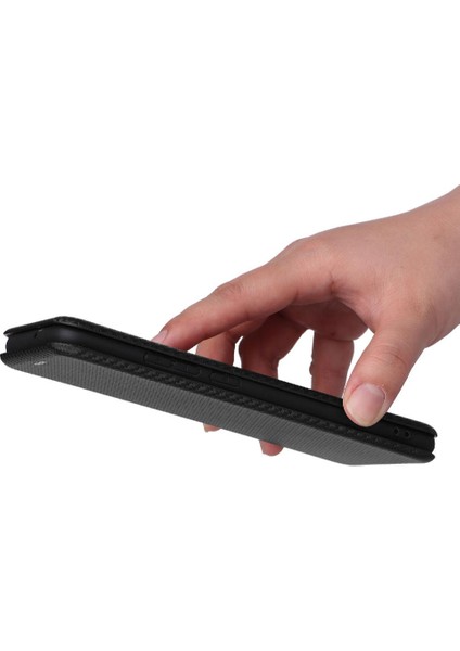Samsung Galaxy A03 Deri Folio Flip Case Manyetik Karbon Fiber (Yurt Dışından)