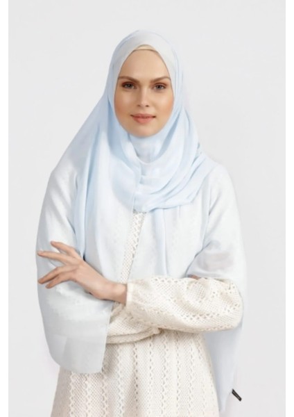Krep Şifon Şal Bebe Mavi 210X 75 FLR241433