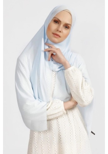 Krep Şifon Şal Bebe Mavi 210X 75 FLR241433