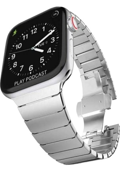 Apple Watch Baklalı Balık Paslanmaz Çelik Kordon (42mm / 44mm / 45mm / 49mm /SE/Ultra Uyumlu Gümüş