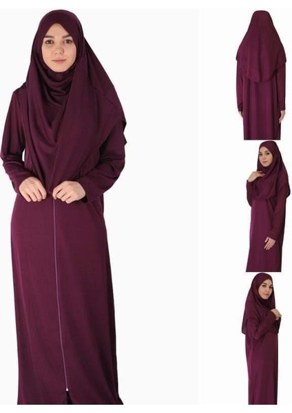 Bordo Fermuarlı Namaz Elbisesi2