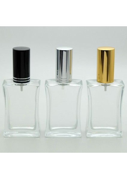 Boş Parfüm Şişesi 50 ml (5 Adet) Siyah Kapak Plastik Valf Içbükey Boş Şişe
