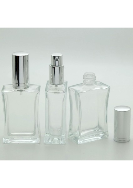 Boş Parfüm Şişesi 50 ml (3 Adet) (TEKRAR DOLDURULABİLİR) Gri Kapak Metal Valf Içbükey Boş Şişe