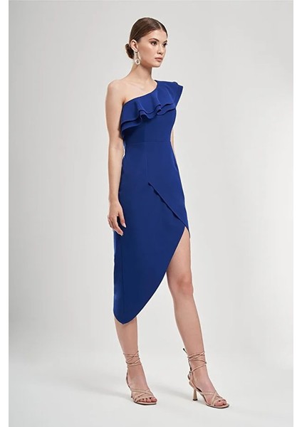Kadın Tek Omuzu Volanlı Asimetrik Abiye Elbise 1767 Saks fiyatları