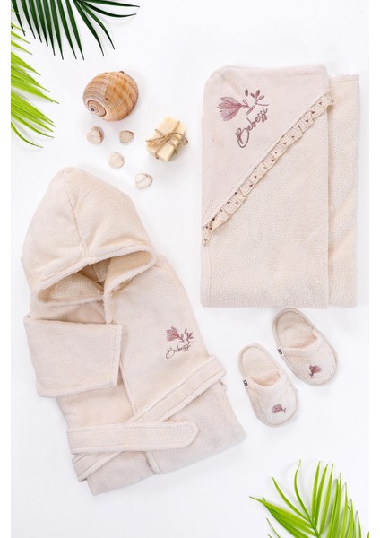 Kız Erkek Bebek Bornoz Takımı Havlu Seti Pamuk Kumaş 0- 2 Yaş STL6579