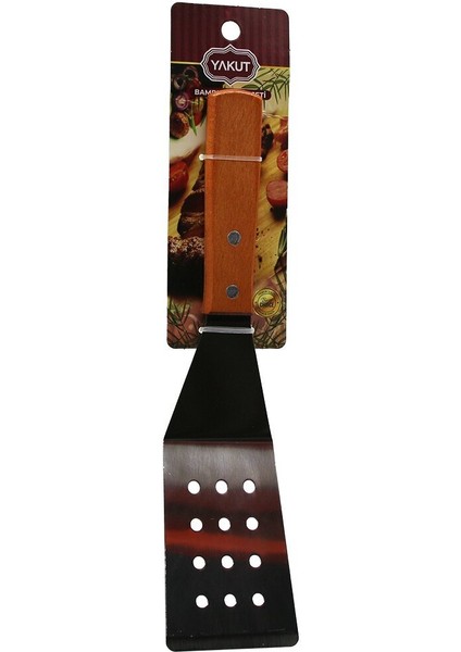 AHŞAP SAPLI EĞİMLİ - DELİKLİ MUTFAK SPATULA (3791)