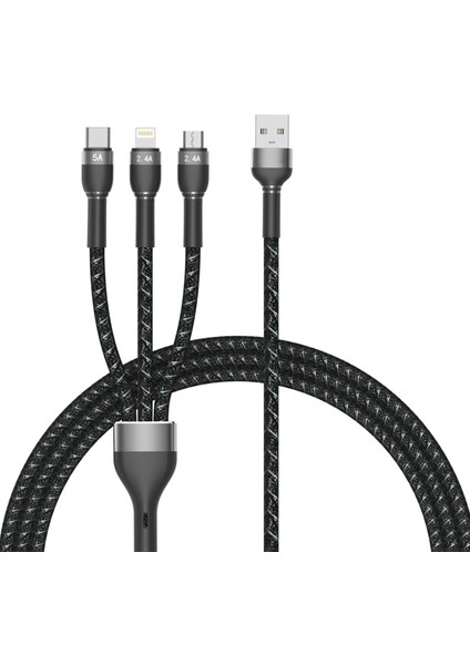 Hydra Serisi 3in1 Lightning Type C Micro USB Örgülü Şarj ve Data Kablosu 150 cm - FC320