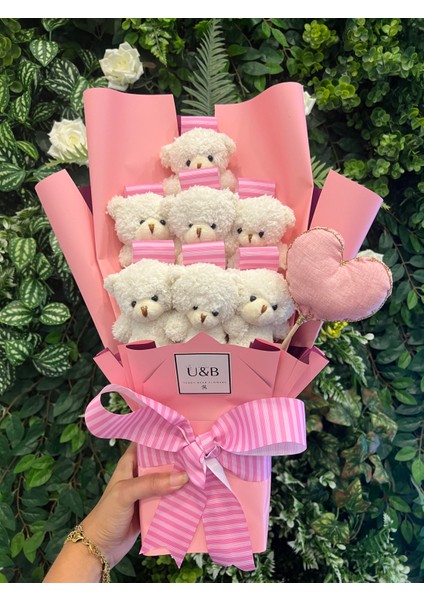 Şeker Pembesi Kalpli Ayıcık Çiçek Buketi fiyatları