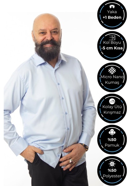 Mavi Ekstra Büyük Yaka 4 Drop Rahat Kesim Micro Kumaş Kol Düğmeli Regular Fit Erkek Gömlek - 189-4-DC24W modelleri