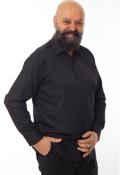 Siyah Ekstra Büyük Yaka 4 Drop Rahat Kesim Micro Kumaş Kol Düğmeli Regular Fit Erkek Gömlek - 189-6-DC24W fiyatları