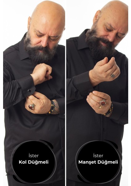 Siyah Ekstra Büyük Yaka 4 Drop Rahat Kesim Micro Kumaş Kol Düğmeli Regular Fit Erkek Gömlek - 189-6-DC24W fırsatları