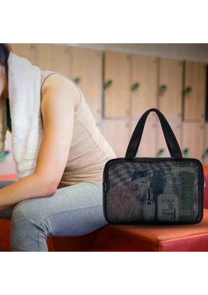 Siyah Stil Taşınabilir Su Geçirmez Çanta Örgü Duş Tuvalet Tote Spor Çantası Yüzme Kampı Için Rafting Kozmetik Saklama Çantası Seyahat Yıkama Çantası (Yurt Dışından) fırsatları