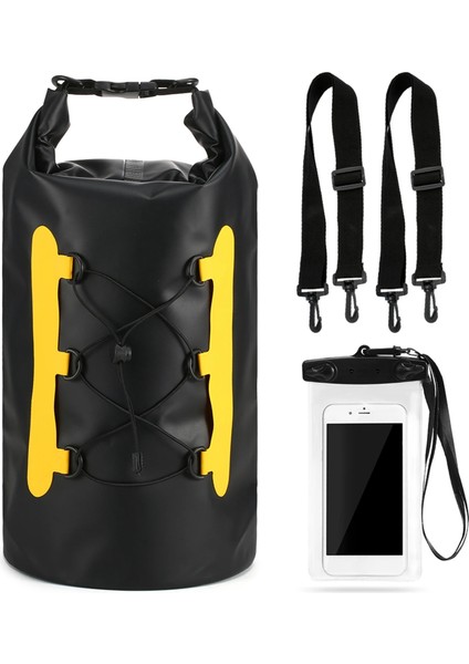 Siyah Renk Stili 15L Pvc Kuru Çanta Su Geçirmez Çanta Telefon Kılıfı ile Trekking Yüzme Su Geçirmez Çanta Rulo Üst Kuru Çuval Botla Balıkçılık Sörf (Yurt Dışından)