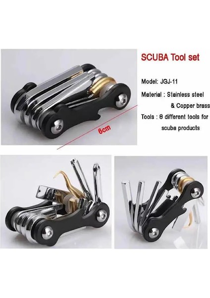 8'i 1 Arada Stil 316 Paslanmaz Çelik Uba Dalış Araçları Şnorkel Anahtarı Katlanır Allen Anahtarı Anahtarı Acil Onarım Çok Aracı Dalış (Yurt Dışından) fırsatları