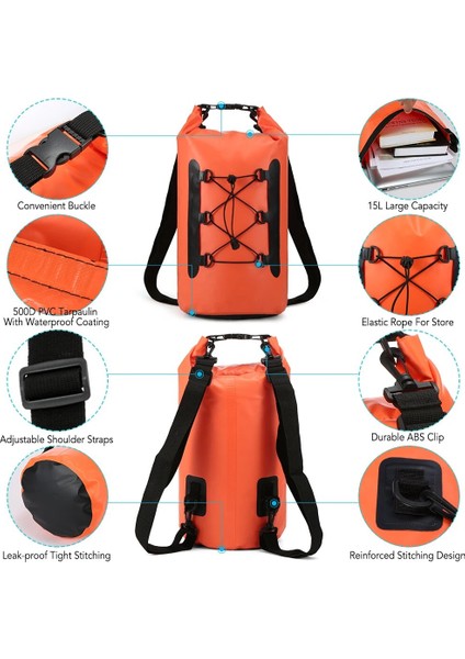 Sarı Renk Stili 15L Pvc Kuru Çanta Su Geçirmez Çanta Telefon Kılıfı ile Trekking Yüzme Su Geçirmez Çanta Rulo Üst Kuru Çuval Botla Balıkçılık Sörf (Yurt Dışından)