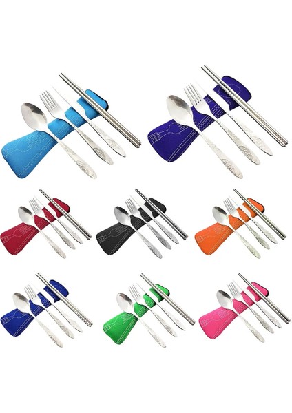 Açık Mavi Tarzı Paslanmaz Çelik Çatal Kaşık Cep Çantalı Yemek Çubukları Doğa Sporları Kamp Sofra Çatal Seti Parti (Yurt Dışından) modelleri