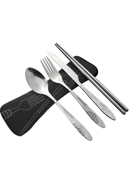 Açık Mavi Tarzı Paslanmaz Çelik Çatal Kaşık Cep Çantalı Yemek Çubukları Doğa Sporları Kamp Sofra Çatal Seti Parti (Yurt Dışından) fırsatları