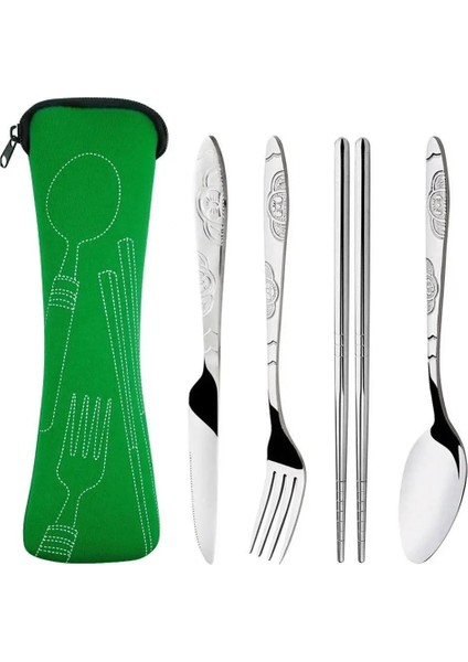 Açık Mavi Tarzı Paslanmaz Çelik Çatal Kaşık Cep Çantalı Yemek Çubukları Doğa Sporları Kamp Sofra Çatal Seti Parti (Yurt Dışından) indirimleri