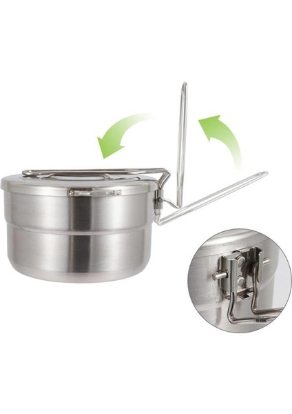 Kamp Pişirme Katlanabilir Saplı 1.5l Paslanmaz Çelik Tencere ve Çift Kullanımlı Kapak Yürüyüş Için Taşınabilir Sırt Çantasıyla Seyahat (Yurt Dışından)