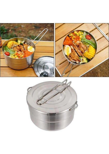 Kamp Pişirme Katlanabilir Saplı 1.5l Paslanmaz Çelik Tencere ve Çift Kullanımlı Kapak Yürüyüş Için Taşınabilir Sırt Çantasıyla Seyahat (Yurt Dışından) modelleri