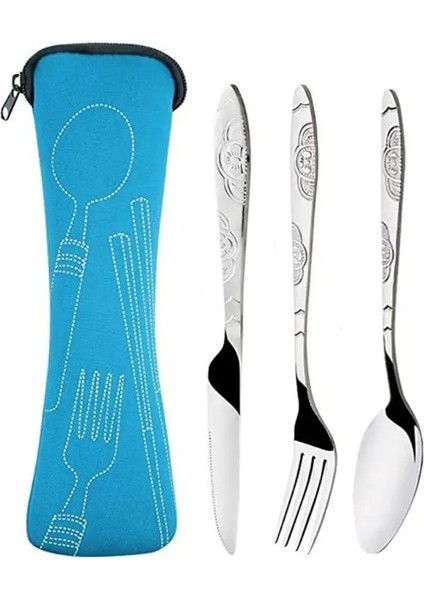 Mavi Stil Et Paslanmaz Çelik Yemek Takımı Taşınabilir Seyahat Kamp Çatal Sofra Takımı Yemek Takımı Kılıf Sofra Takımı Kiti Bez Çanta ile (Yurt Dışından)