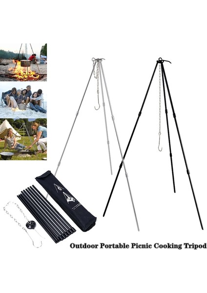 Siyah Stil Ortable Açık Kamp Tripod Katlanır Kamp Ateşi Tencere Izgara Tencere Asılı Kanca Raf (Yurt Dışından) fiyatları